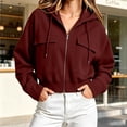 thumbnail image 2 of yillto Womens Full Zip up Hoodies Cropped Loose Sweatshirts Long Sleeve Fashion Cargo Coats with Pockets, 2 of 7