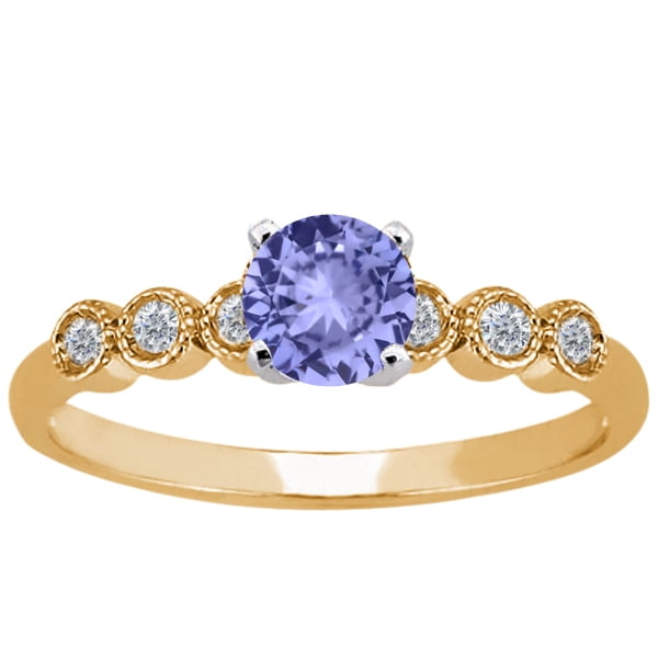 1.04 Ct Round Blue Tanzanite 14K Yellow Gold Ring by