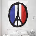 thumbnail image 1 of Eiffel Tower Tapestry, Boldic Round in 3 Flag Colors, Wall Hanging for Bedroom Living Room Dorm Decor, 60W X 80L Inches, Charcoal Grey Vermilion Dark Lavender White, by Ambesonne, 1 of 2
