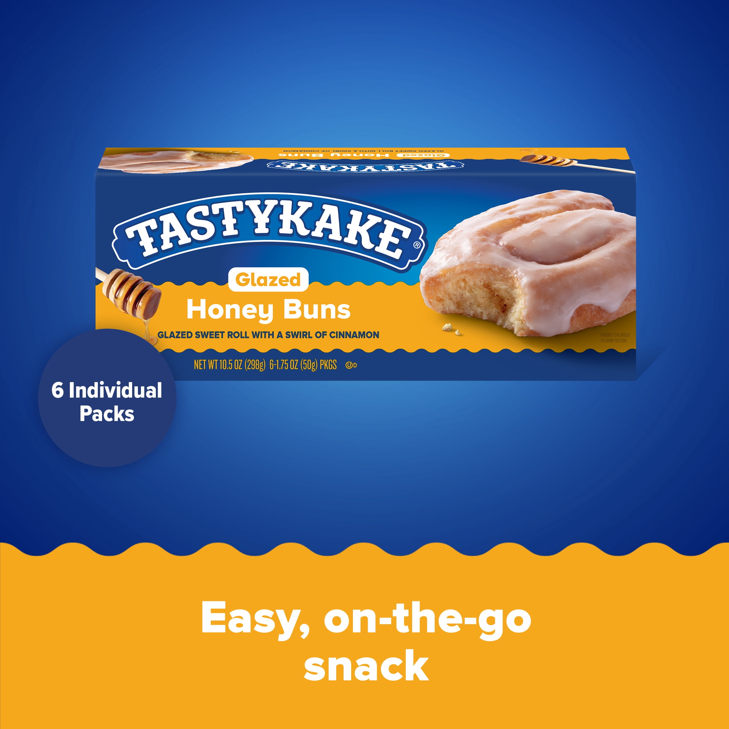 (3 pack) Tastykake Glazed Honey Buns, 6 Count, Individually Wrapped Pastries