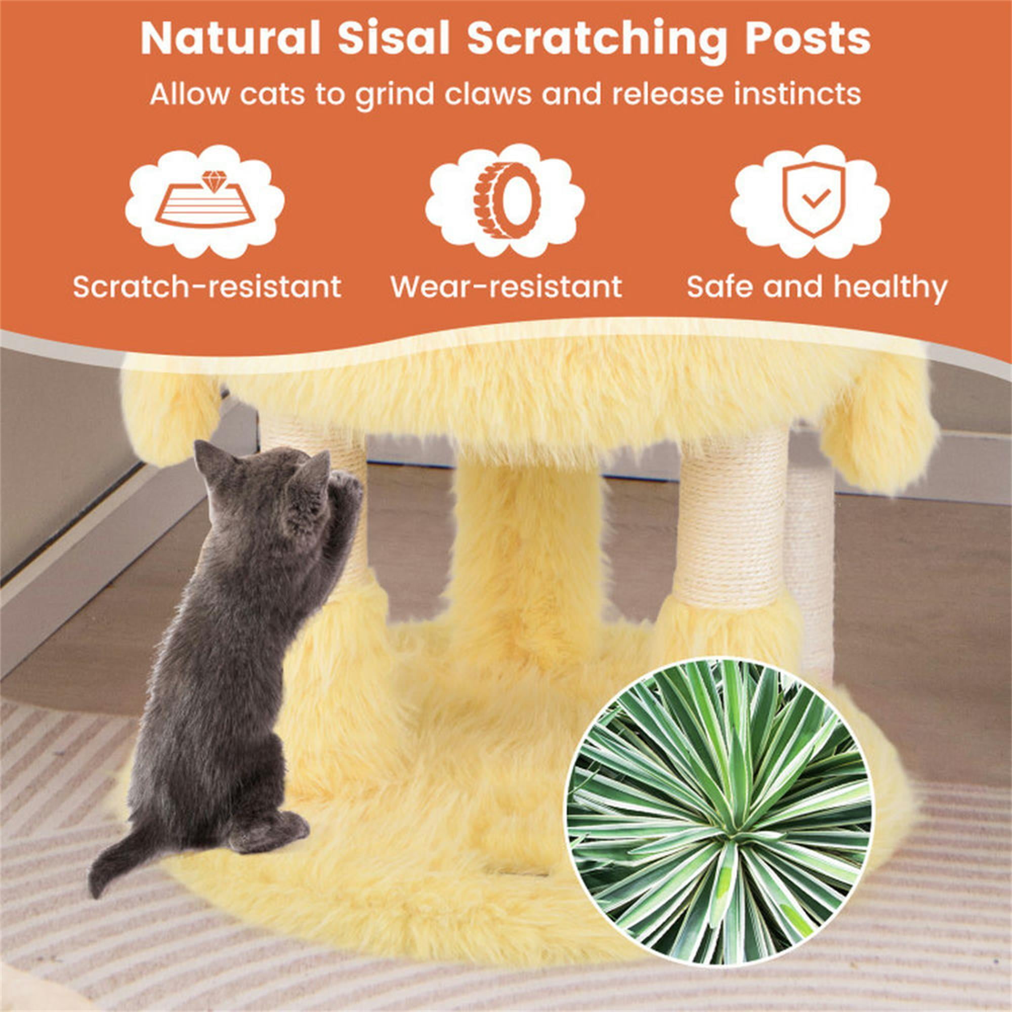 Kadyn 37" Monster-Themed Cat Tree Tower with 2 Condo, Kitten Plush Habitat with Scratch Posts Toy Cat Tree House, Yellow