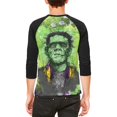 thumbnail image 2 of Halloween Frankenstein Raver Horror Movie Monster Mens Raglan T Shirt White-Black SM, 2 of 2