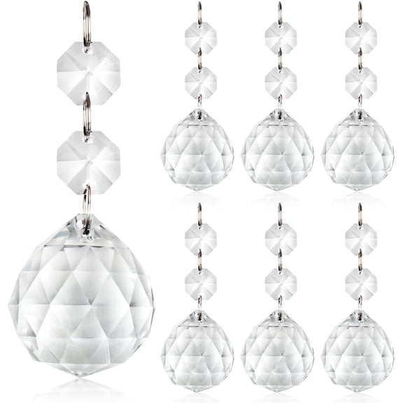 Aylifu 10pcs 35mm Clear Crystal Pendants Crystal Glass Chandelier Prism Sun Catcher Parts Hanging Drops Pendant with Octagon Bead for Curtain Lamp Garden Party Christmas Wedding Decor