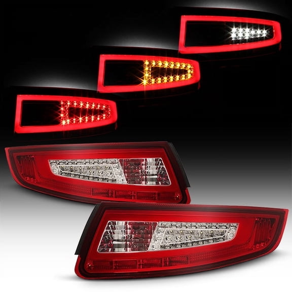 AKKON - For 05-08 Porsche 911 Carrera GT Targa Red Clear Lens LED Light Tube Tail Brake Light Lamps