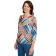 thumbnail image 3 of Alfred Dunner Womens Petite Stripe Patchwork Ruched Sides Top, 3 of 4