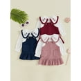 thumbnail image 4 of Aojekbee Toddler Girl Fall Outfit Long Sleeve Doll Collar Button Down Shirt with Ruffled Overall Dress 2 Pcs Set, 4 of 10