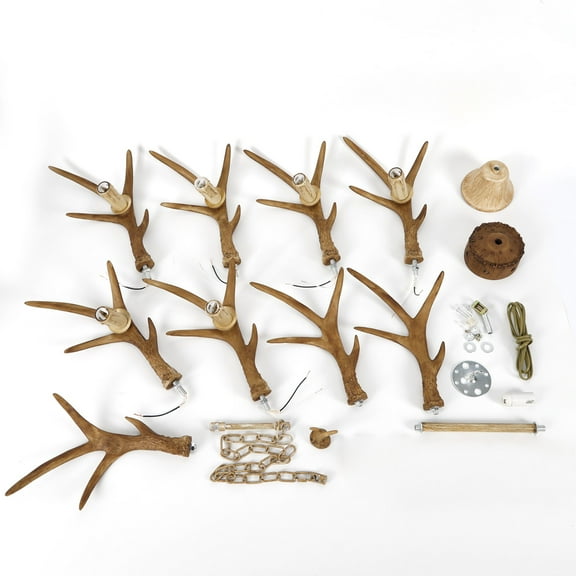 Wildnix Vintage Antler Chandelier Pendant Light with Handcrafted Resin Design, E12X6 Bulb Socket, and Brown Finish for Rustic Home Decor