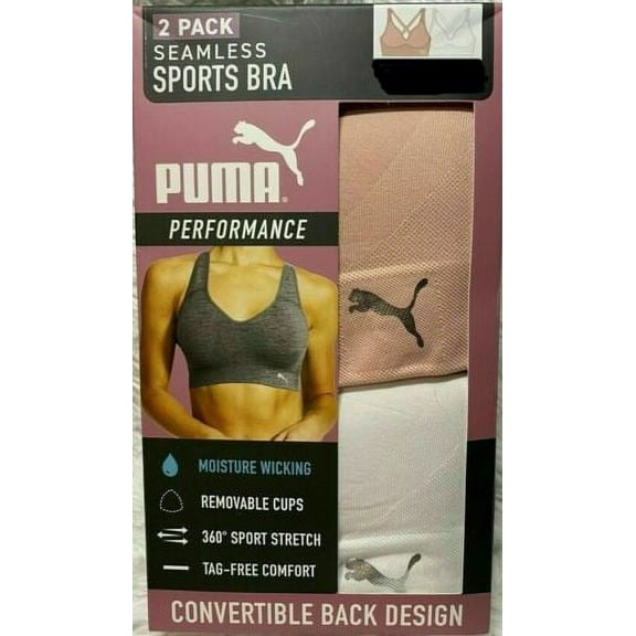 PUMA Womens Removable Cups Racerback Sports Bra 2 Pack