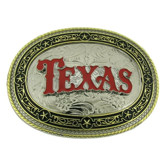Texas Text Red Vintage Oval Finished Belt Buckle Unisex Rodeo Western Fashion Costume Party New Style