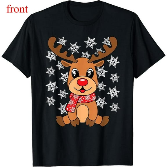 Unisex Black T-Shirt Graphic Tees Cute Reindeer With Red Scarf Christmas Holiday Design Shirts S-5XL Casual Daily Tops
