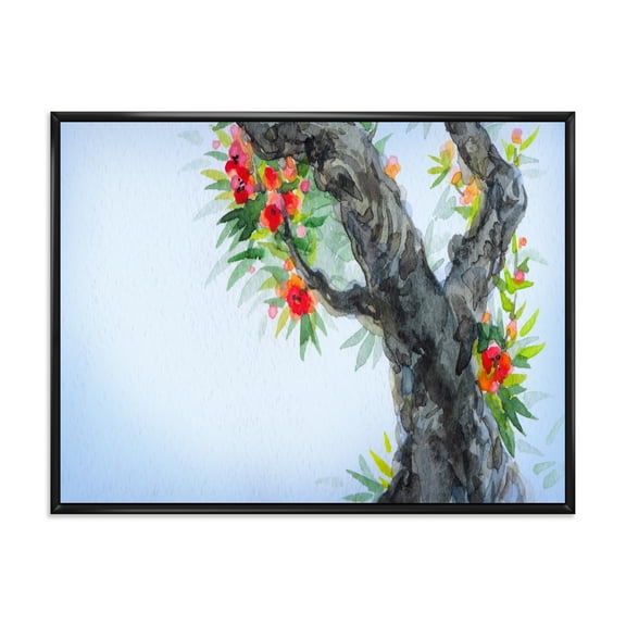 Designart 'Blooming Flowers Of An Old Tree In Spring I' Traditional Framed Canvas Wall Art Print