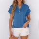 thumbnail image 2 of Blusas para las Mujeres Casual Verano Botón Sólido V-Cuello Suelto Camiseta, Moda Algodón/Lino Mezcla Blusa, 2 of 9