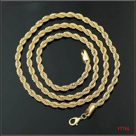YTTAL 14K Gold Rope 2/3/4/5/6/7MM Chain 18-24" Unisex Gold Plated Necklace