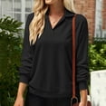 thumbnail image 2 of Gibobby Sudadera con forro polar Mujer Sudadera informal holgada de manga larga con cuello en V para mujer (Negro, S), 2 of 4