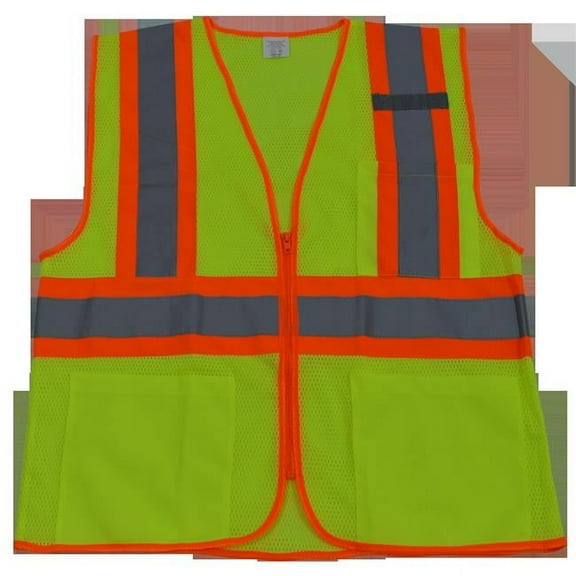 Petra Roc LVM2-CB1-2X-3X Safety Vest Ansi Class Ii Lime Mesh & Orange Contrast Binding 3-4 Pockets Zipper Closure, 2X & 3X