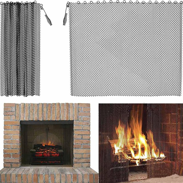 Fire Screen, Fireplace Mesh Screen Curtain, Spark Guard, Single Panel, Black, Clear, Two,(24*18in/61*45.7cm)