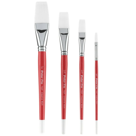 Creative Mark Polar Flo Professional Watercolor Brushes - Assorted Flat Set of 4 - Short Handle, Nickel-Plated Seamless Ferrule - Art Paint Brushes for Acrylic Painting, Watercolor, Gouache, and More