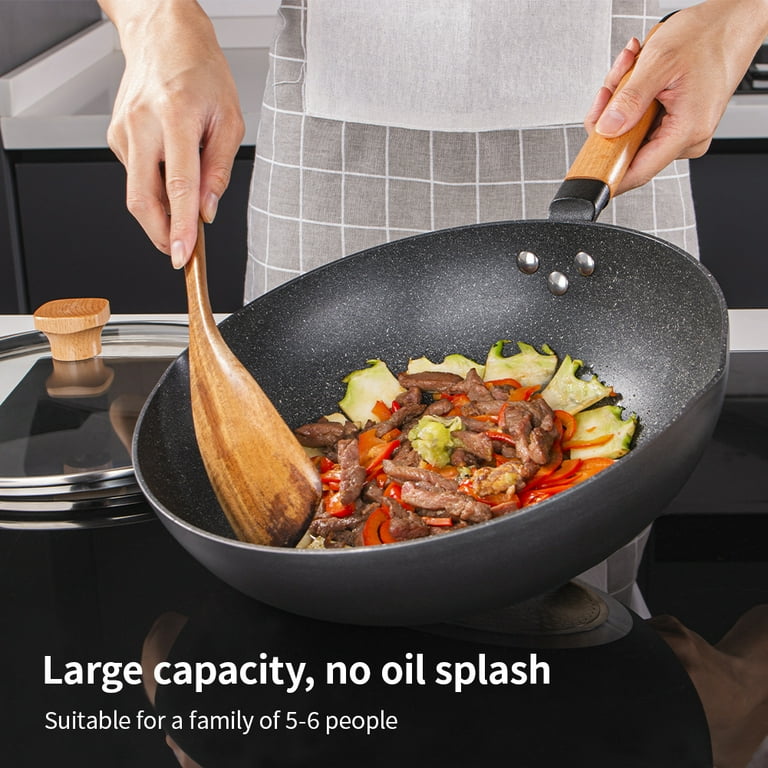 316L Stainless Steel Non Stick Wok Pan with Lid,12.6 Inch Saute Pans  Nonstick Stir Fry Pan suit for Induction Cooktop, Gas, Ceramic and Electric  Stove,Safe for Dishwasher and Oven,Stay-Cool Handle 