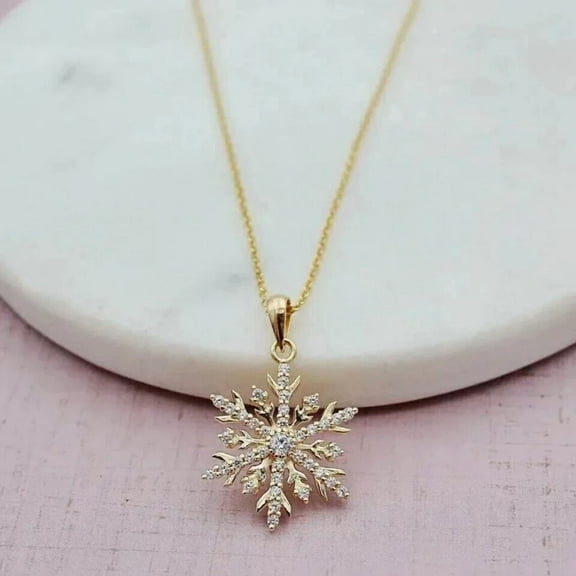 1.50 Ct Round Cut Real Moissanite Snowflake Women's Pendant Necklace 14K Yellow Gold Plated