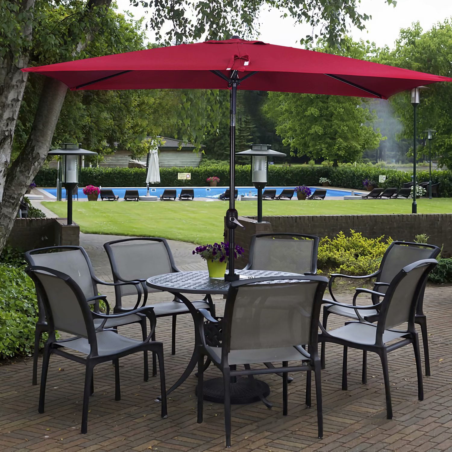 10' x 6.5' Patio Umbrella with Tilt and Crank 6 Ribs Garden Parasol Sunshade 