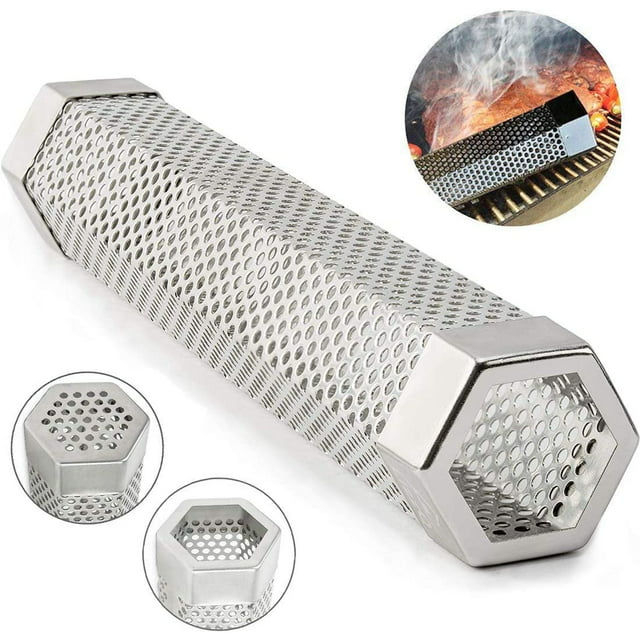 Stainless Steel BBQ Smoker - High Grade 304 Stainless Steel 8+ Hours Hot or Cold Smoking Generator for Cheese Fish or Meat on BBQ Grill - Barbecue Grilling Accessories