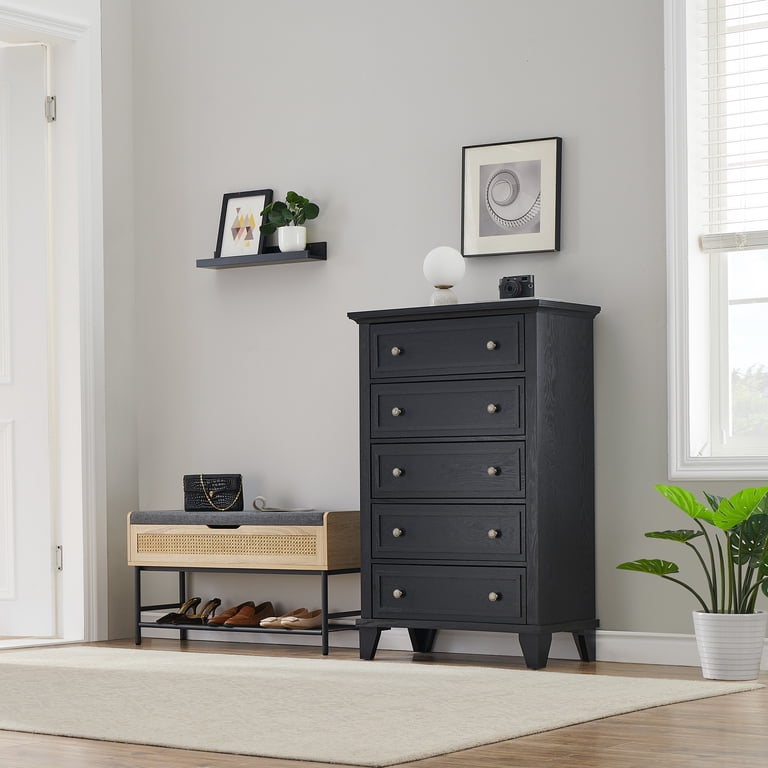 tall black dresser Frances Woven Rattan Tall 4 Drawer Dresser, Black - daals main image 1