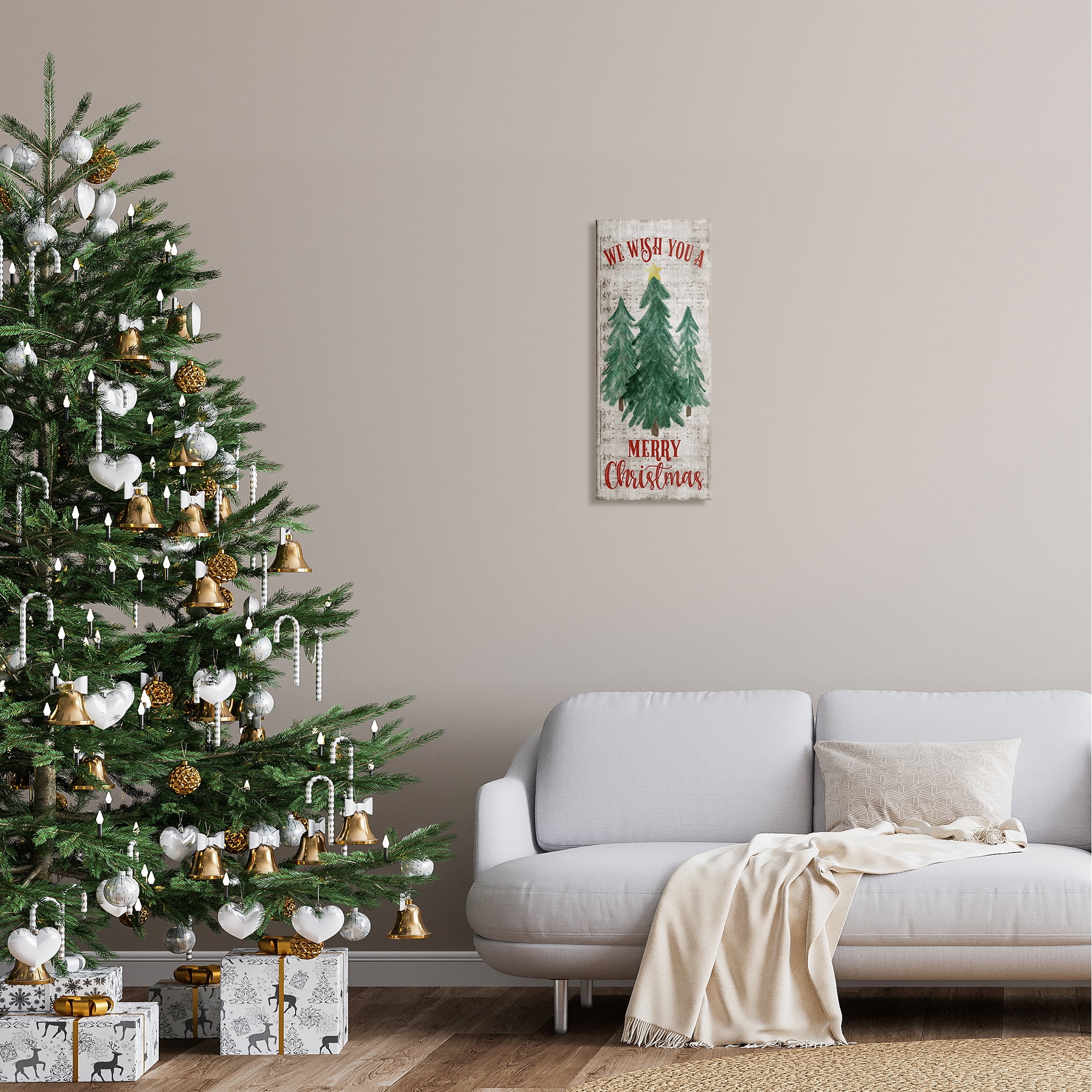 Stupell Industries Merry Christmas Sheet Music Holiday Painting Gallery Wrapped Canvas Art Print Wall Art, 10 x 24