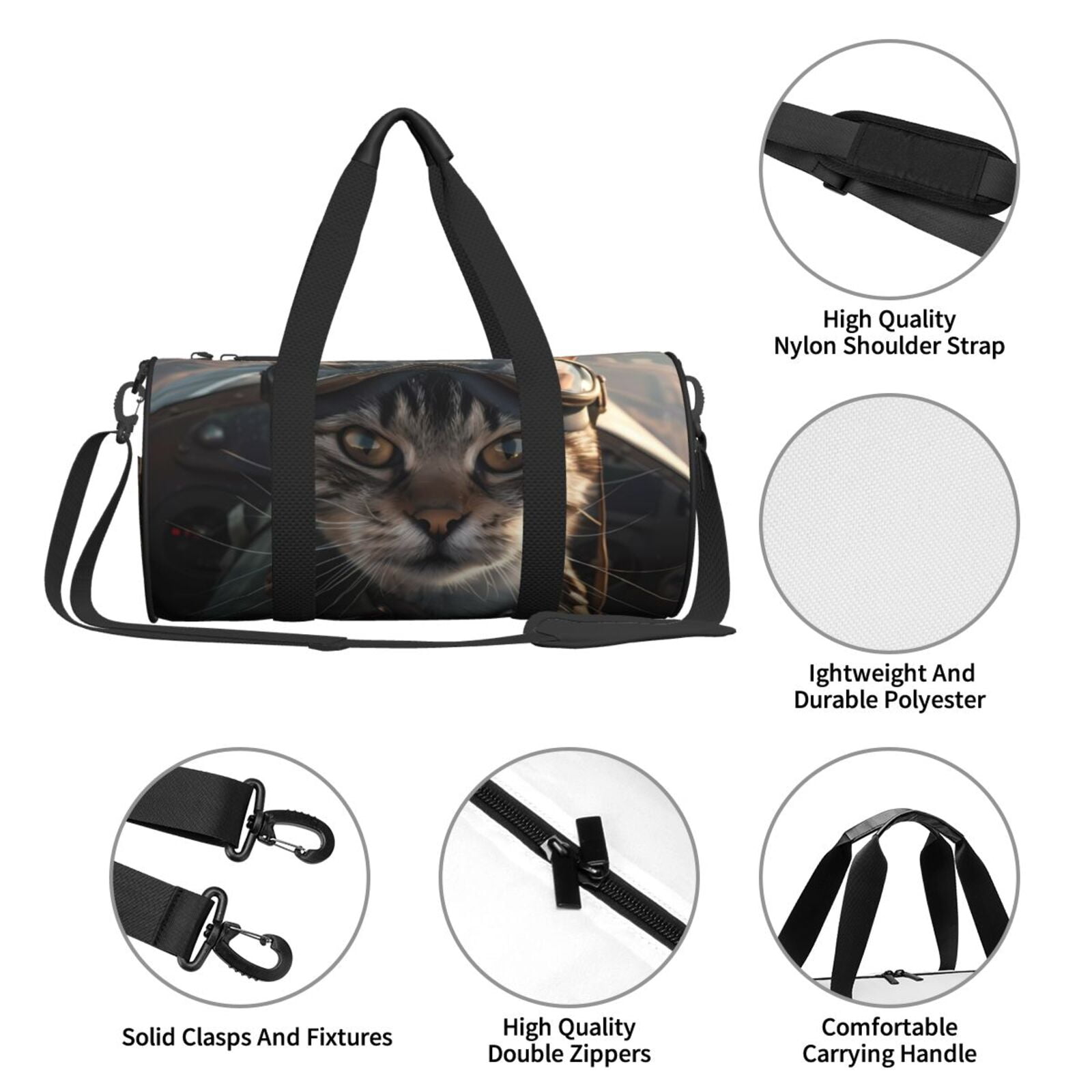 Vsdgher Pilot Cat In Vintage Plane 45L Foldable Duffel Bag, Sports Gym Bag,Overnight Bag, Portable Weekender Bag for Airplanes