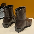 thumbnail image 6 of Xfvqtps Ankle Boots for Women Block Low Square Heel Pointy Toe Back Zipper Leather Fashion Commute Boots Brown, 6 of 9