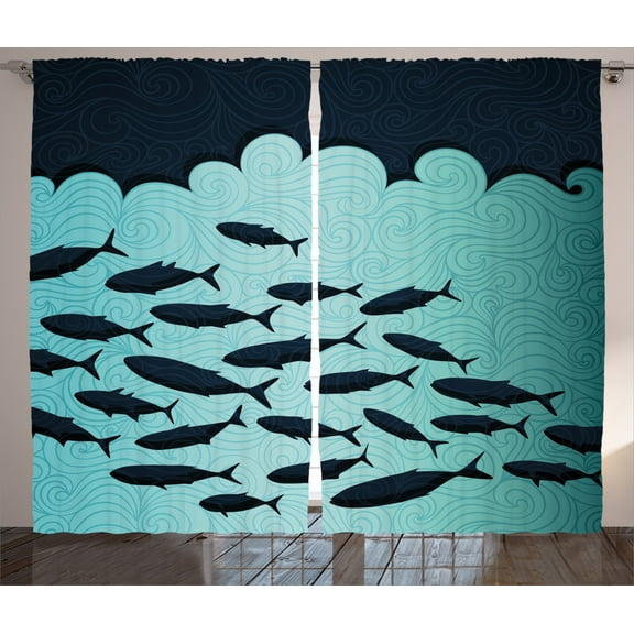Ambesonne Fish Curtains 2 Panel Set, Surreal Ocean Life Theme, 108" x 90", Blue Turquoise