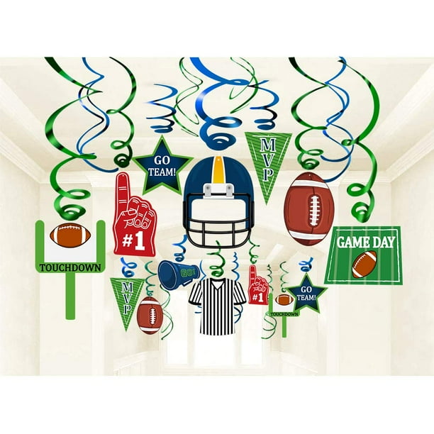 Decoraciones de remolino colgantes de fútbol de 36 quilates, decoraciones para el día del juego del Super Bowl, suministros para fiestas del día del juego deportivo