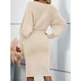 thumbnail image 6 of Women'S Lantern Long Sleeve High Waist Formal Bodycon Pencil Midi Pullover Sweater Dresses Clothes Apricot M, 6 of 7