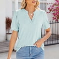 thumbnail image 2 of FAIWAD Women's Puff Sleeve Tops Summer V Neck Short Sleeve T-Shirts Casual Loose Ribbed Blouses, 2 of 9