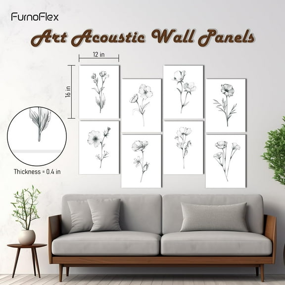 FurnoFlexArt Acoustic Panels Tiles Decorative Room Sound Proof Foam Absorbing Panels Noise Dampening Canceling Reducing Blocker for Walls (Floral Sketch, 48 * 32 in)