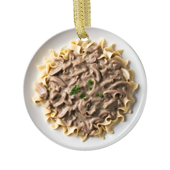 Beef Stroganoff Saucy Noodles Comfort Food Lovers Foodie Novelty Holiday Christmas Ornament Xmas Tree Gift (Flat Design Printed on Ceramic, NOT 3D)