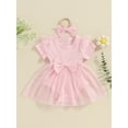 thumbnail image 3 of Hirigin Newborn Baby Girl Summer Clothes Short Sleeve Ribbed Mesh Romper Dress and Headband 0 3 6 12 18 Months Cute Outfits Set, 3 of 8