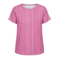 thumbnail image 4 of NMMUED Womens Tops Casual Summer T Shirts Striped Shirts for Women Short Sleeve Crew Neck Basic Tees Loose Fit Blouses Trendy Everyday Wear Work Office Outfits Hot Pink L, 4 of 4
