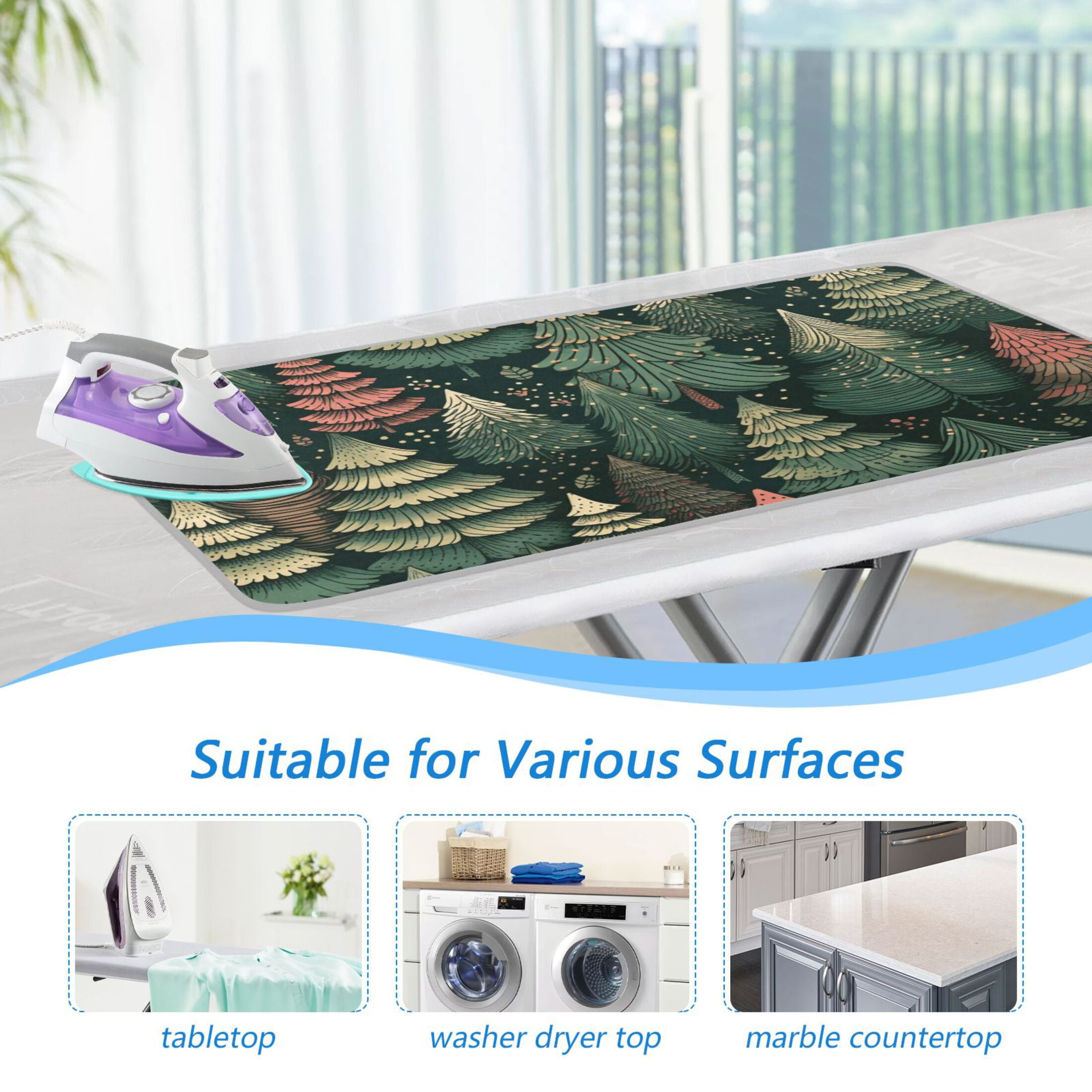 Green Trees Ironing Board Covers Heat Resistant Ironing Pad Mat Portable for Travel Washer Dryer Table