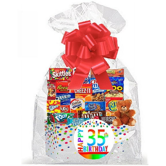 CakeSupplyShop Item#035BSG Happy 35th Birthday Rainbow Thinking Of You Cookies, Candy & More Care Package Snack Gift Box Bundle Set - Ships FAST!