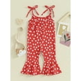 thumbnail image 4 of Suealasg Kids Girl Valentine's Day Suspender Jumpsuit 1T 2T 3T 4T 5T Little Girls Sleeveless Heart Print Rompers Bell Bottoms Pants Toddler Girl Summer Flared Pants, 4 of 9