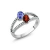 Gem Stone King 1.36 Ct Oval Blue Tanzanite Red Garnet Two Stone 925 Sterling Silver Ring