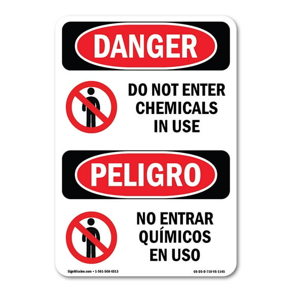 OSHA Danger Sign - Do Not Enter Chemicals In Use Bilingual | Plastic Sign | Protect Your Business, Construction Site, Shop Area |  Made in The USA