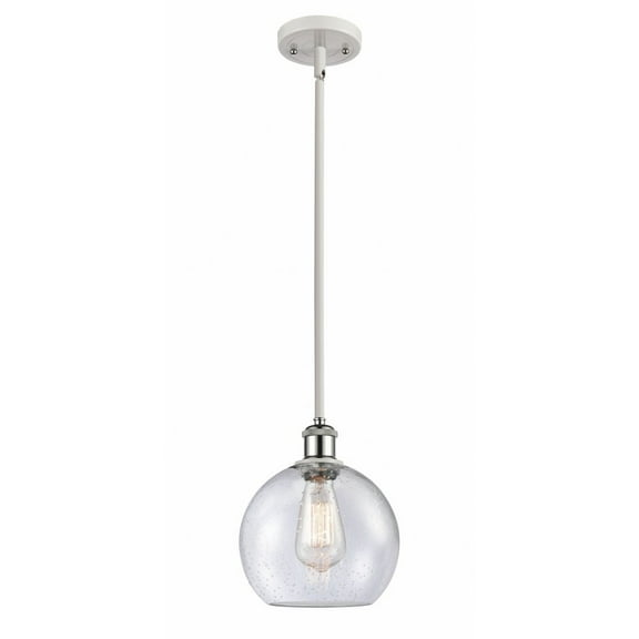 516-1S-WPC-G124-8-Innovations Lighting-Athens - 1 Light Stem Hung Mini Pendant In Industrial Style-10 Inches Tall and 8 Inches Wide-White/Polished