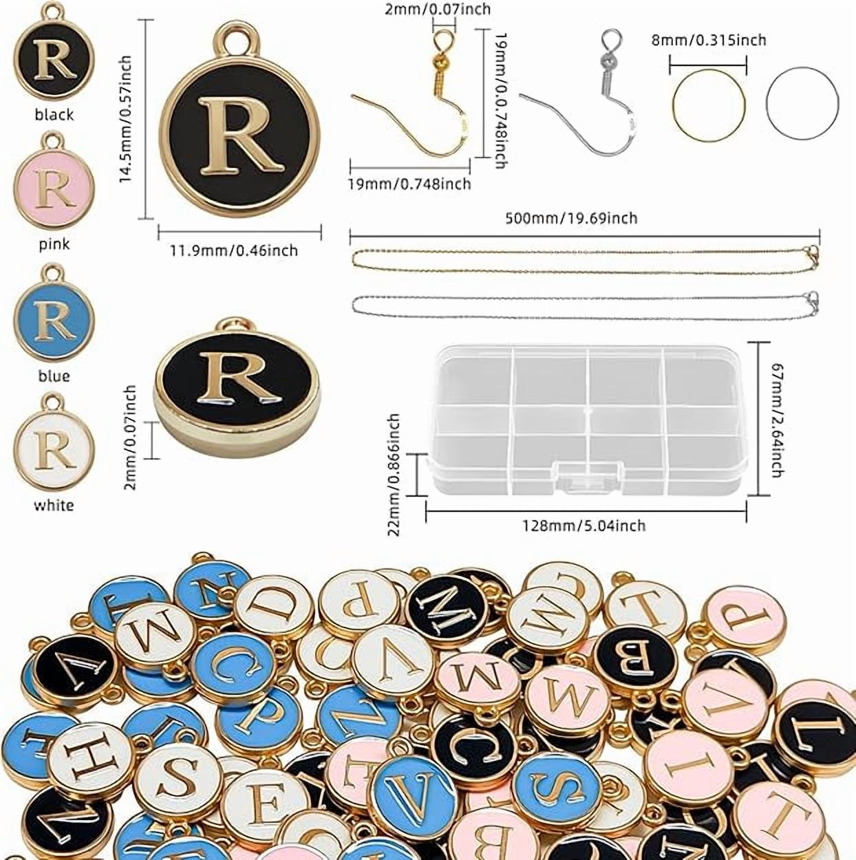 368 Pcs Metal Alphabet Jewelry Charms Kit - Double Sided Gold & Silver Letters, Earring Hooks, Jump Rings, Necklaces - Complete DIY Crafting Set