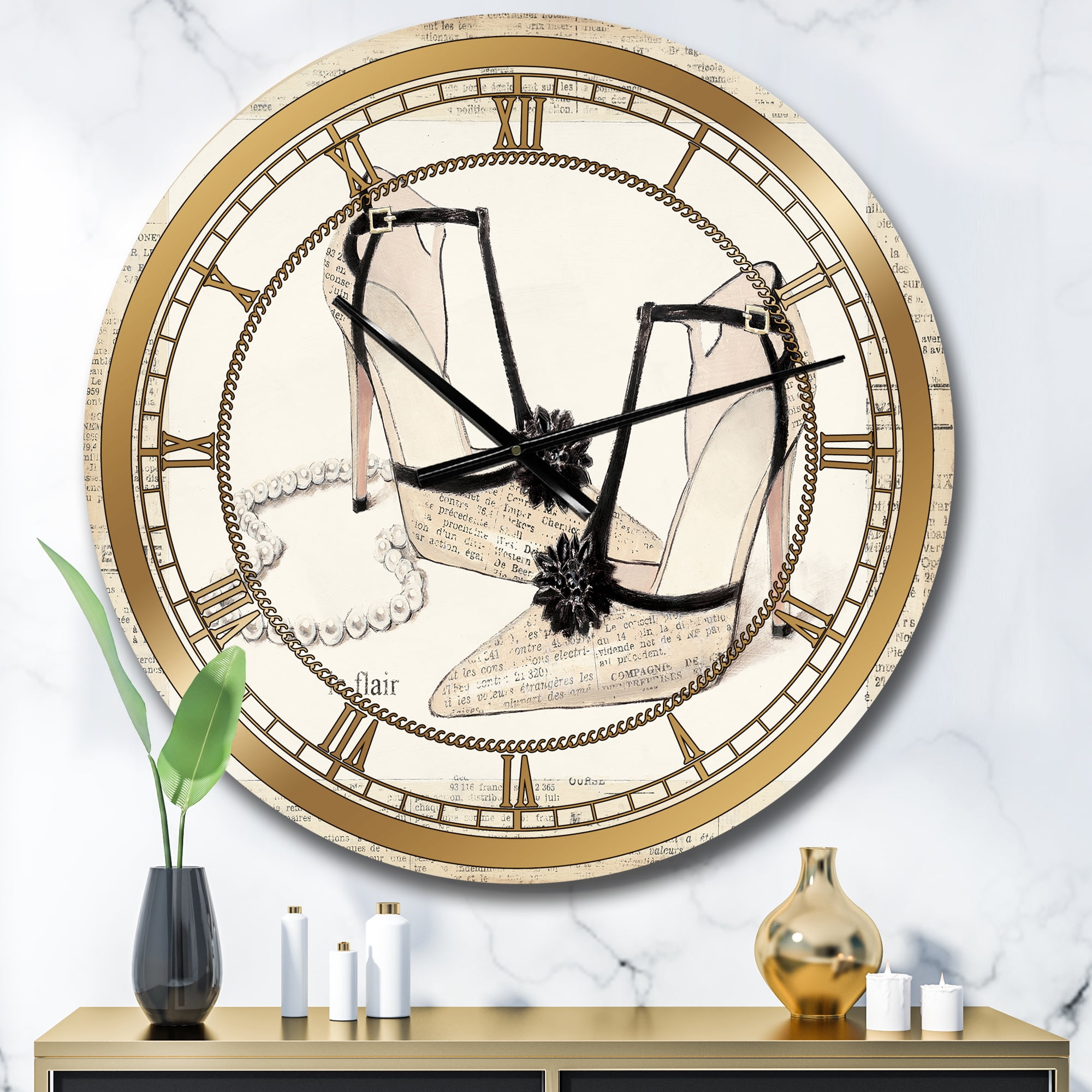 Designart 'Glamorous Black Diamond Stiletto II' Glam Wall Clock