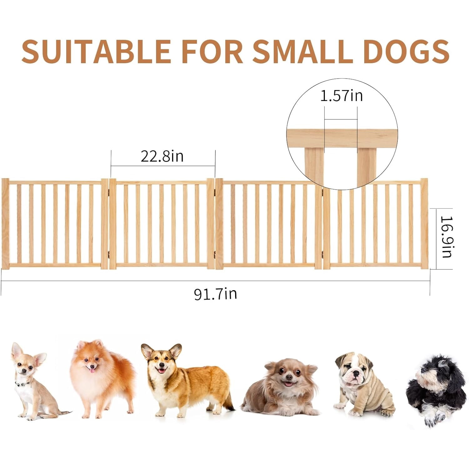 Paint-Free Wooden Freestanding Dog Gates for The House,Doorways, Stairs,Wood Dog Fences Indoor Pet Gate,Step Over Fence-4 Panel H:16.9"