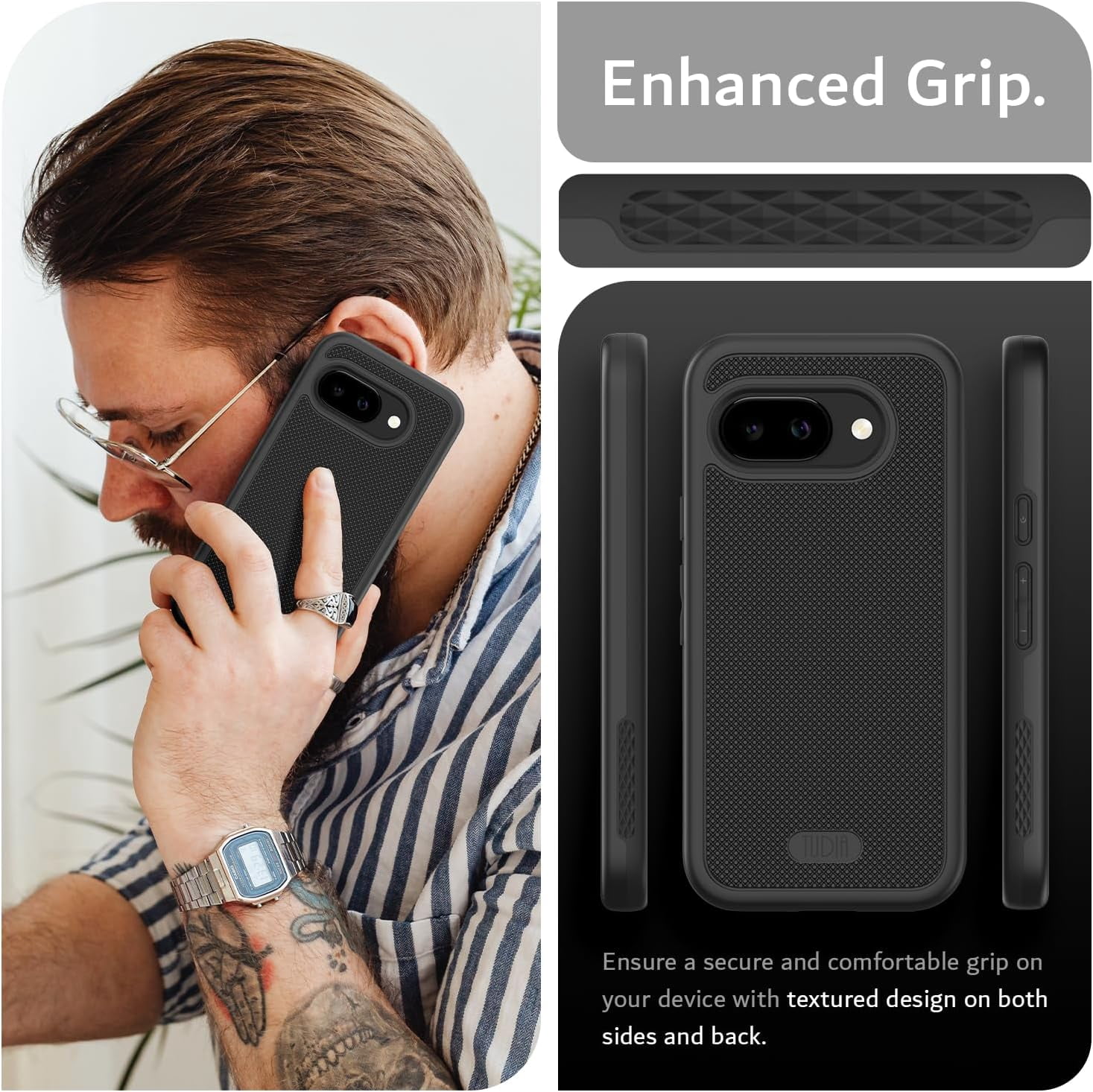 TUDIA MergeGrip for Google Pixel 9A Case 2025 MagSafe Compatible Cover - Black
