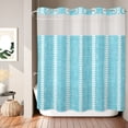 thumbnail image 2 of No Hook Shower Curtain, Turquoise Shower Curtains for Bathroom with See Through Top Window, Modern Boho Vertical Striped Pattern Simple Waterproof & Washable Bath Curtain Long 72"x78", 2 of 9