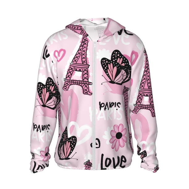 Fotbe Eiffel Tower and Butterflies Chaqueta con Protección Solar UPF 50+ para Hombre y Mujer, Camisa con Capucha y Bolsillos-XX-Large