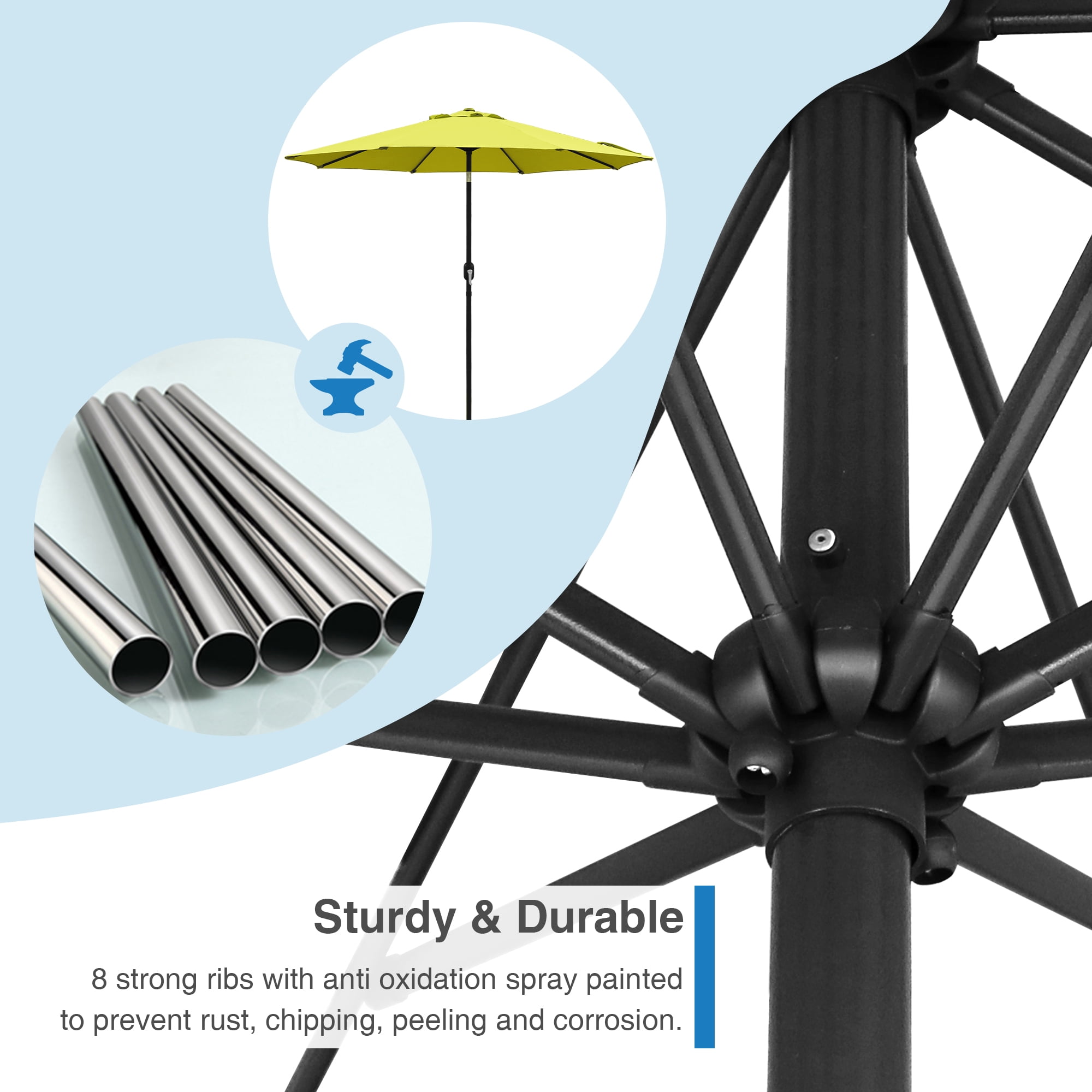Abble Outdoor 9ft Patio Umbrella with Crank Handle and Push Button Tilt, Outdoor Market Umbrella with 8 Ribs for Garden, Deck, Backyard, Pool, Yellow